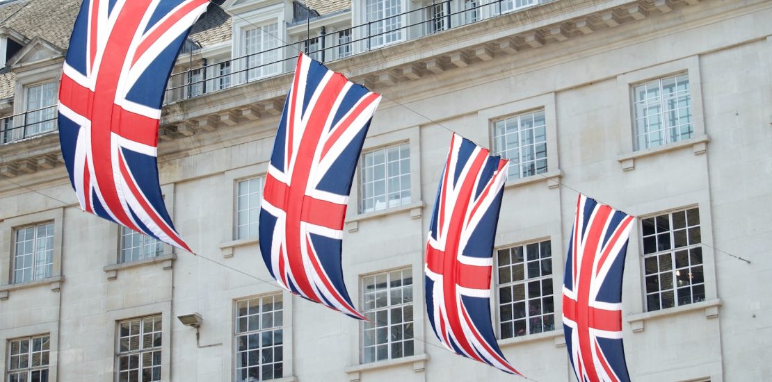 United Kingdom flags hanged near building